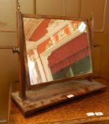 19th century mahogany framed dressing table mirror, on reeded supports with platform base,