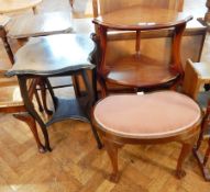 A kidney shaped dressing table stool, with upholstered top on cabriole legs,