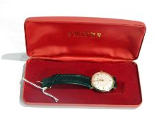 Gents Smiths Astral 9ct gold wristwatch, 1960's, on leather strap,
