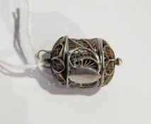 19th century white metal filigree measuring tape with suspension loop