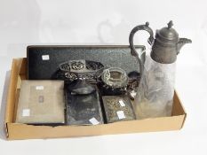 Victorian etched glass claret jug having plated mounts, floral decorated,