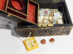 Pair 14K gold and red agate/cornelian clip earrings, 9ct gold wedding ring,