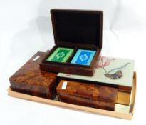 Quantity of decorative boxes to include playing cards, etc.