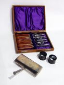 A silver plate table sweeper, various plate coffee spoons, tea knives etc.