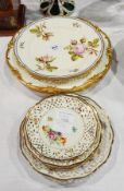Pair French porcelain plates, rose painted, marked 