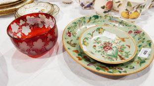Red etched overlay glass bowl,