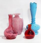 Cranberry glass ball and shaft vase of slightly lobed form,