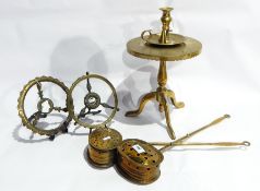Quantity of brassware to include chestnut roasters, chamberstick,