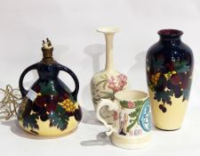 Tuscan pottery faience vase, ovoid and matching two-handled table lamp 