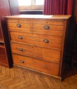 Oak chest of drawers with two short and three long graduating drawers, on plinth base,
