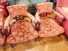 A pair of 19th century bedroom chairs with satinwood stringing and inlaid marquetry to splat,