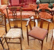 A shield back chair with floral splat and three others (4)