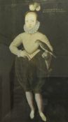 Colour print after the original portrait of an Elizabethan child holding a hawk