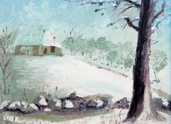 Contemporary English school
Oil on board
Winter landscape with cottage in background, signed 