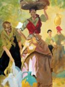 Contemporary continental school
Oil on board 
Study of group of ladies carrying jugs, unsigned,