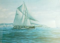 After Timothy Wells
Colour print of sailing yacht 