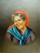 Continental school
Oil on canvas
Pair portraits of a peasant man and woman smiling,