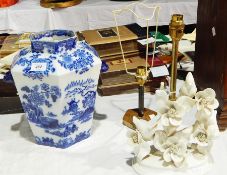 Blue and white ceramic vase converted as table lamp,