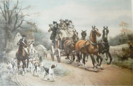 Two late 19th Century hand coloured prints of coaching and hunting scenes - 