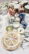 Various Wedgwood blue jasperware, three Royal Worcester pin trays, a Minton pin tray and another,
