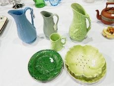 A Victorian blue design stoneware jug showing sheaves of wheat, with a rope handle,