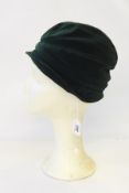 A Liberty green velvet cloche hat bearing original label