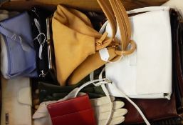 A large selection of vintage and later handbags, purses, gloves, etc.