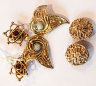 Three pairs of 1960's silver-coloured metal and gilt earrings by Maughan Harvey (silversmith and