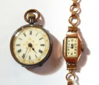 A lady's 9ct gold-cased wristwatch with rectangular dial,