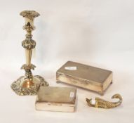 A silver plated cigarette box, engine-turned lid, a similar smaller,
