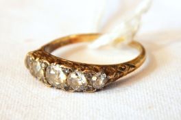 18ct gold and five-stone diamond ring set five graduated stones interspersed with diamond chips