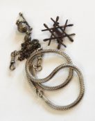 Silver-coloured watch chain with T-bar, engraved ball and chain pattern,