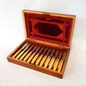 A cased set of 12 place settings bone-handled fish knives and forks,