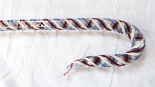 A glass walking cane, barleytwist inclusions, damage to the point,