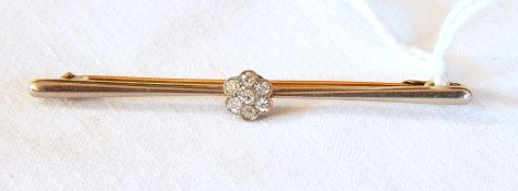 15ct gold and diamond bar brooch set seven tiny diamonds in flowerhead setting