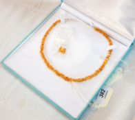 Necklace and earrings set made from natural Baltic amber and sterling silver,