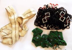 1920's style beaded tassel necklace/belt in black with red and white panels,