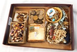 An assortment of costume jewellery including faux pearls, earrings, necklaces,