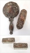 George V silver-backed dressing table set comprising hand mirror,