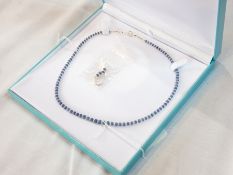 Necklace and earring set made from natural sapphires, faceted with white topaz and sterling silver,