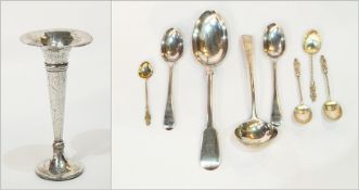 A pair of Edward VII teaspoons, London 1905, 2oz, three Victorian apostle-top coffee spoons,