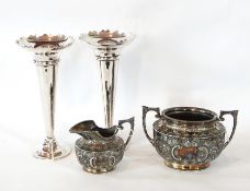 A Mappin & Webb silver plated salver with beaded edge, a wine coaster,