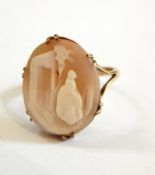 9ct gold and carved shell cameo ring with female figure