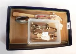 Silver plated sugar nips, knife rests, nutcrackers,