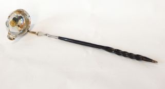 A Georgian silver punch ladle with inset gold coin dated 1801 and a spiral turned horn handle