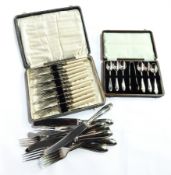 Quantity plated table flatware including set of six teaspoons and tongs,