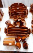 A collection of Moroccan decorative thuya wood to include letter rack, candle holders,