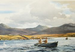 Ogden Plesser Print Two rowing boats with gentlemen fishing,