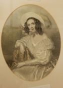 Quantity of pictures and prints including 19th century handcoloured engraving of lady in ornate