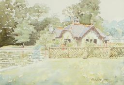 Frank Palmer Watercolour drawing Cottage in garden Body colour 